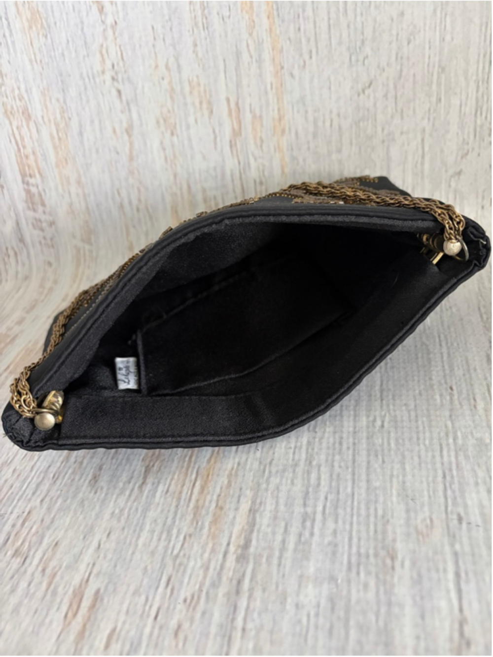 Women's La Regale Black Gold Beaded Hand Made Clutch One Size - Picture 4 of 5
